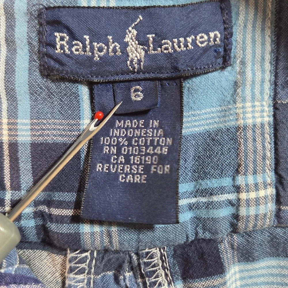 Ralph Lauren Boys Patchwork Plaid Button Down Shirt Size 6 Blue Preppy Americana